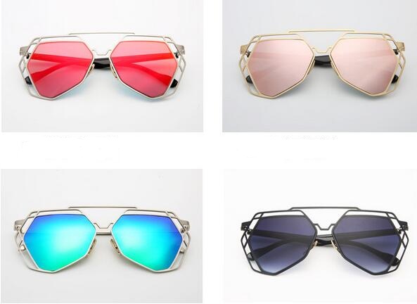 2016 Retro Polygonal Hollow Metal Frame Sunglasses Fashion Sunglasses Gradient Uv